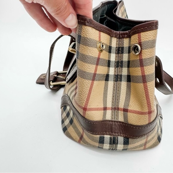 Burberry Bag Haymarket Nova Check Buckle Satchel Brown Leather Plaid - Picture 8 of 14